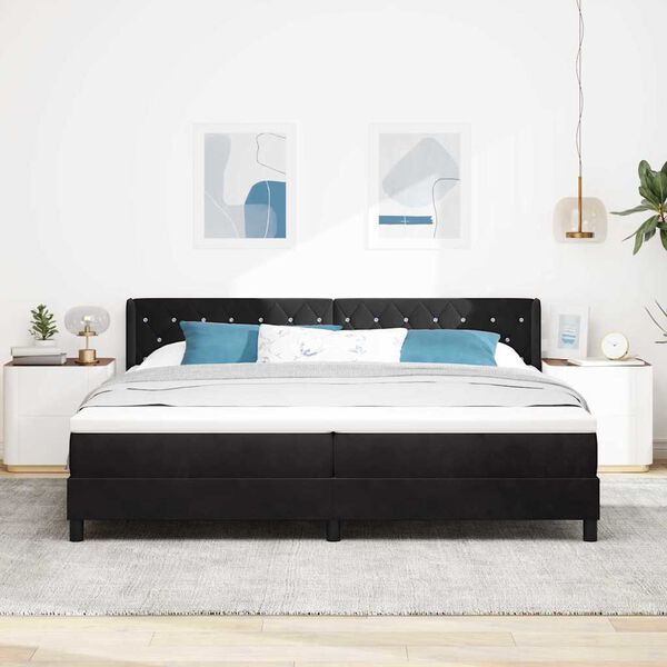 vidaXL Cama Box com colch&atilde;o com cabeceira Preto 200 x 200 cm Poli&eacute;ster