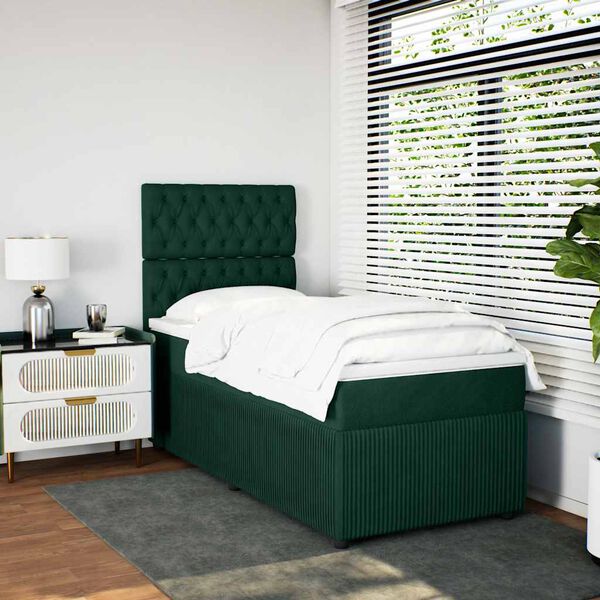 vidaXL Cama com molas/colch&atilde;o 80x200 cm veludo verde-escuro