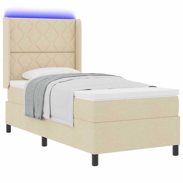vidaXL Cama Box Spring LED com colch&atilde;o Creme 100 x 200 cm tecido