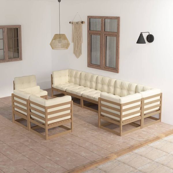 vidaXL 9 pcs conjunto lounge de jardim c/ almofad&otilde;es pinho maci&ccedil;o