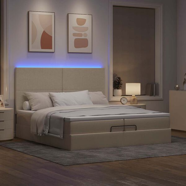 vidaXL Estrutura de cama otomana com colch&otilde;es tecido creme 200x200cm