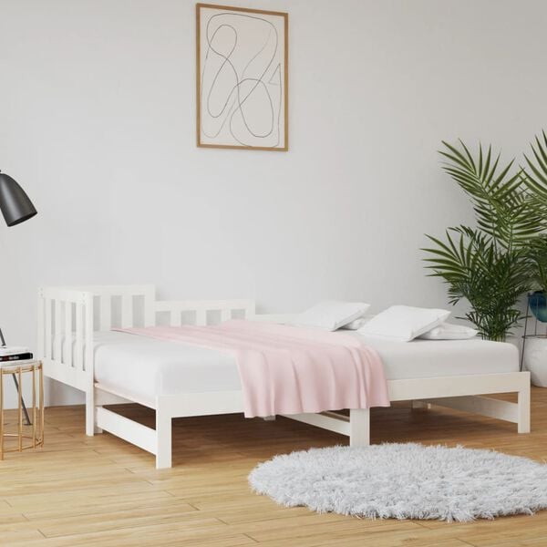 vidaXL Estrutura sof&aacute;-cama de puxar 2x(90x190) cm pinho maci&ccedil;o branco