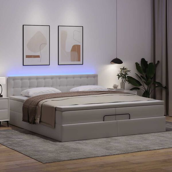 vidaXL Estrutura de cama otomana com colch&otilde;es 200x200cm branco puro