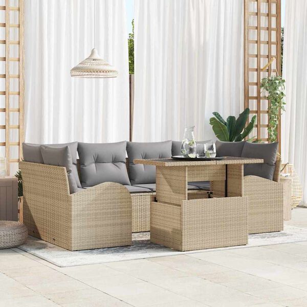 vidaXL Conjunto de Sof&aacute; de Jardim 7 pcs Bege Rattan Sint&eacute;tico