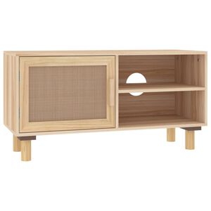 vidaXL M&oacute;vel de TV 80x30x40 cm pinho maci&ccedil;o/vime natural castanho