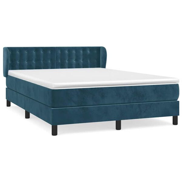 vidaXL Cama com molas/colch&atilde;o 140x190 cm veludo azul-escuro
