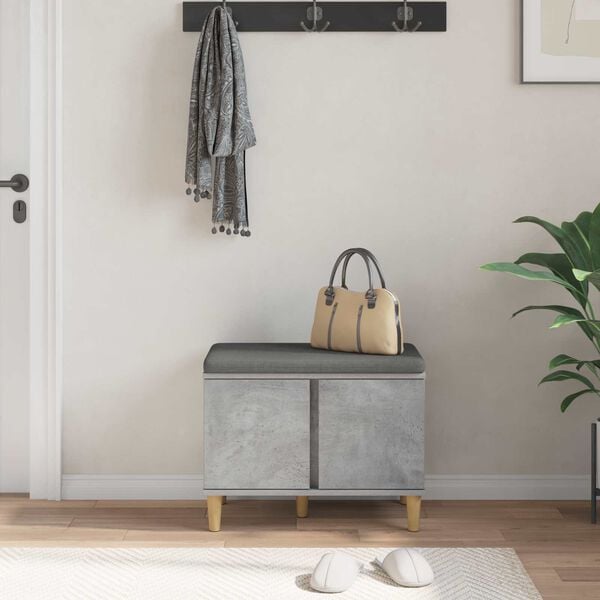 vidaXL Banco de Hall com almofada com porta Cinzento 60 x 38 x 46 cm