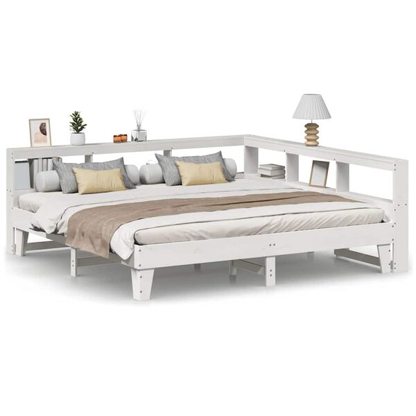 vidaXL Cama com estante sem colch&atilde;o 180x200 cm pinho maci&ccedil;o branco