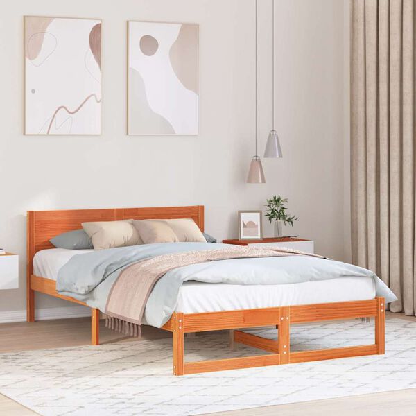 vidaXL Estrutura da Cama com cabeceira Marrom Cera 135 x 190 cm