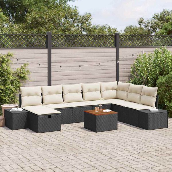 vidaXL Conjunto de Sof&aacute; de Jardim 9 pcs Preto Rattan Sint&eacute;tico