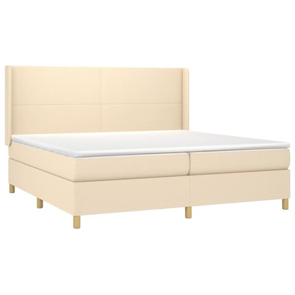 vidaXL Cama com molas/colch&atilde;o 200x200 cm tecido cor creme