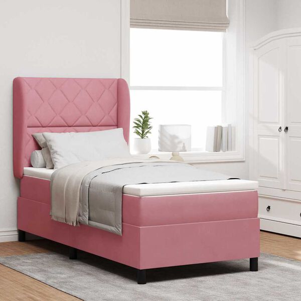 vidaXL Cama Box com colch&atilde;o com cabeceira Rosa 190 x 90 cm Poli&eacute;ster