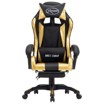 vidaXL Cadeira estilo corrida c/ apoio pés couro artif. dourado/preto