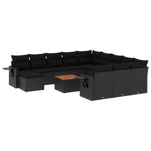 vidaXL 13 pcs conjunto de sof&aacute;s de jardim com almofad&otilde;es vime PE preto