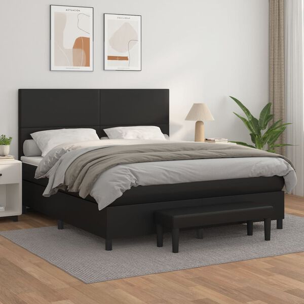 vidaXL Cama com molas/colch&atilde;o 180x200 cm couro artificial preto