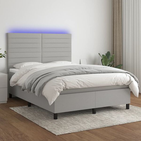 vidaXL Cama box spring c/ colch&atilde;o e LED 140x190 cm tecido cinza-claro