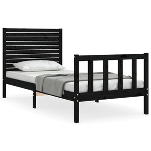 vidaXL Estrutura cama de solteiro c/ cabeceira madeira maci&ccedil;a preto