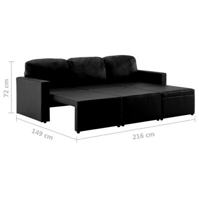 vidaXL Sofá-cama modular de 3 lugares couro artificial preto