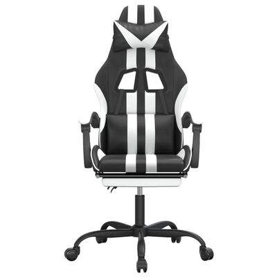 vidaXL Cadeira gaming giratória c/ apoio pés couro artif. preto/branco