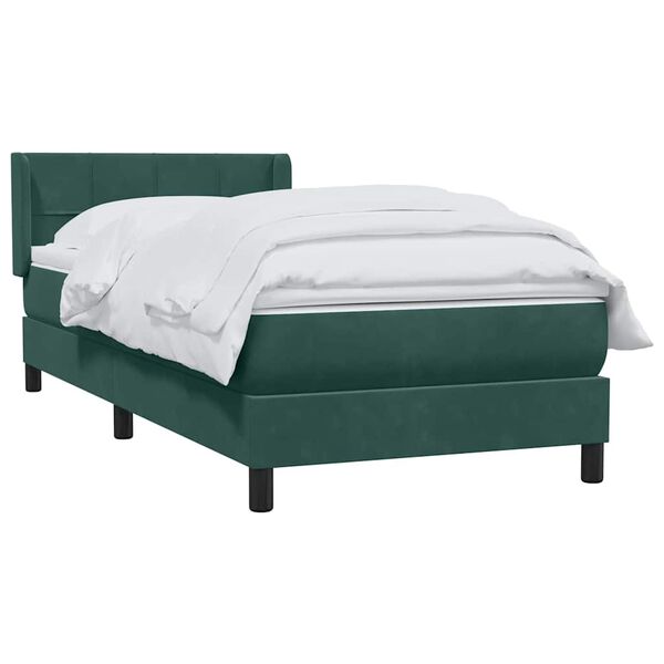 vidaXL Cama com molas/colch&atilde;o 90x220 cm veludo verde-escuro