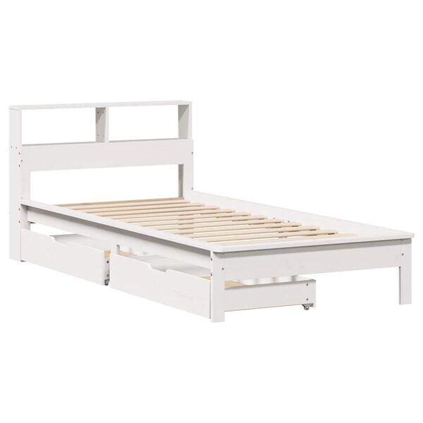vidaXL Cama com estante sem colch&atilde;o 100x200 cm pinho maci&ccedil;o branco