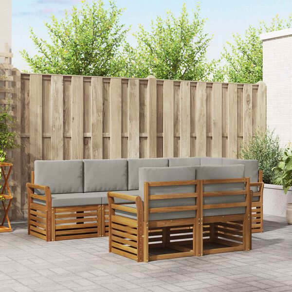 vidaXL Conjunto de Sof&aacute; Sectional 7 pcs Cinza Natural e Claro