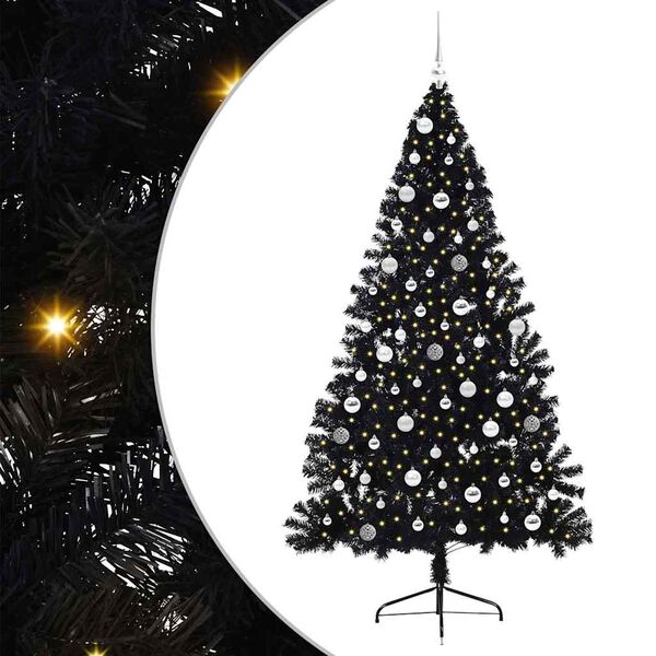 vidaXL &Aacute;rvore de Natal Artificial Pr&eacute;-iluminada Preto 210 cm PVC