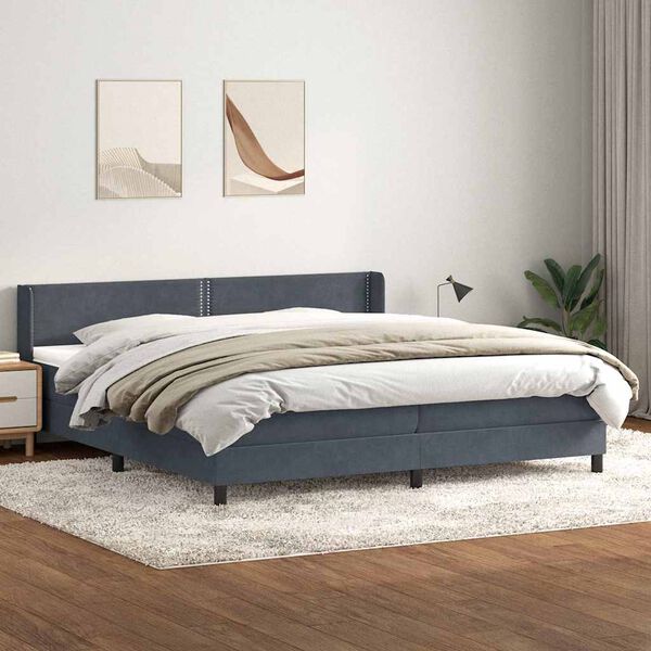 vidaXL Cama com molas/colch&atilde;o 180x210 cm veludo cinzento-escuro