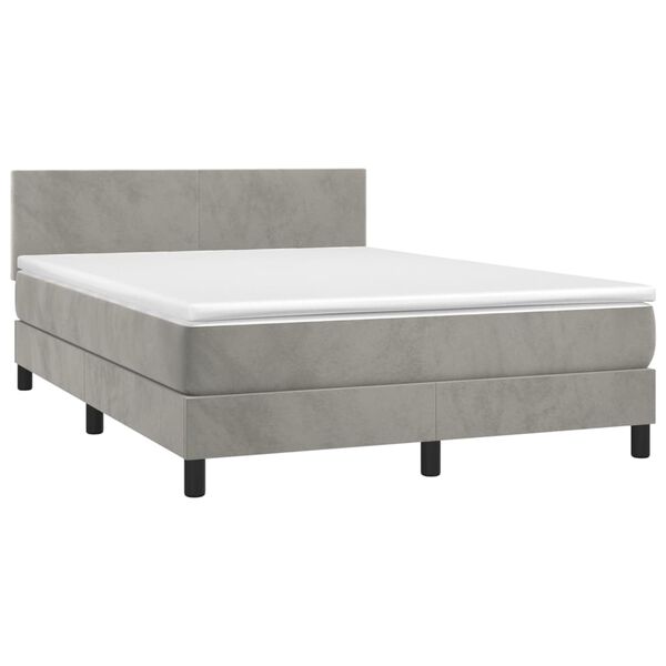 vidaXL Cama box spring c/ colch&atilde;o/LED 140x200 cm veludo cinzento-claro