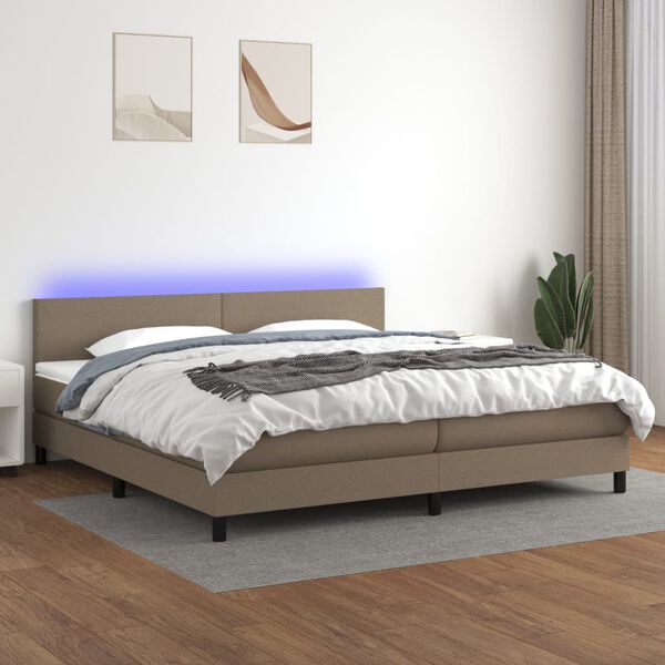 vidaXL Cama box spring colch&atilde;o/LED 200x200cm tecido cinza-acastanhado