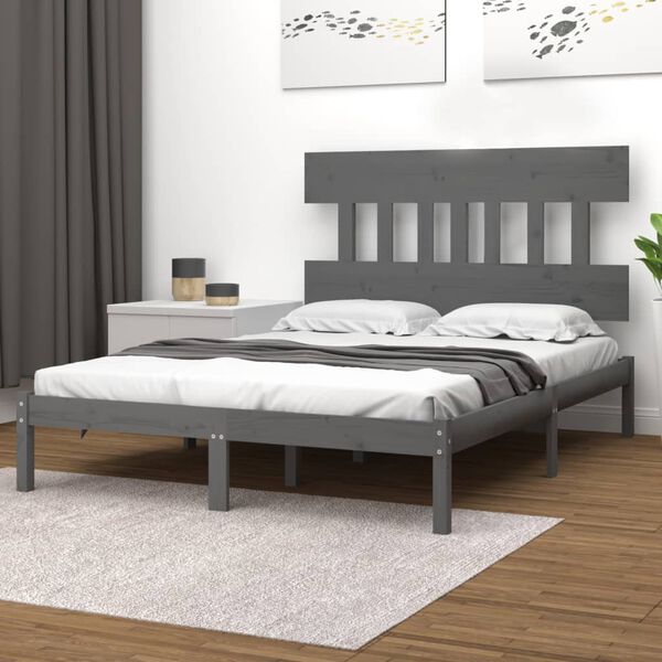 vidaXL Estrutura de cama 200x200 cm madeira maci&ccedil;a cinzento