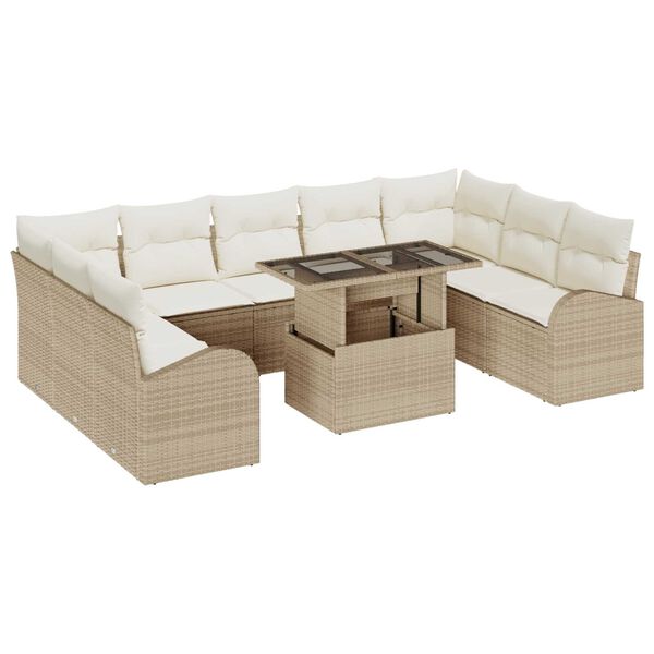 vidaXL Conjunto de Sof&aacute; de Jardim 10 pcs Bege Rattan Sint&eacute;tico