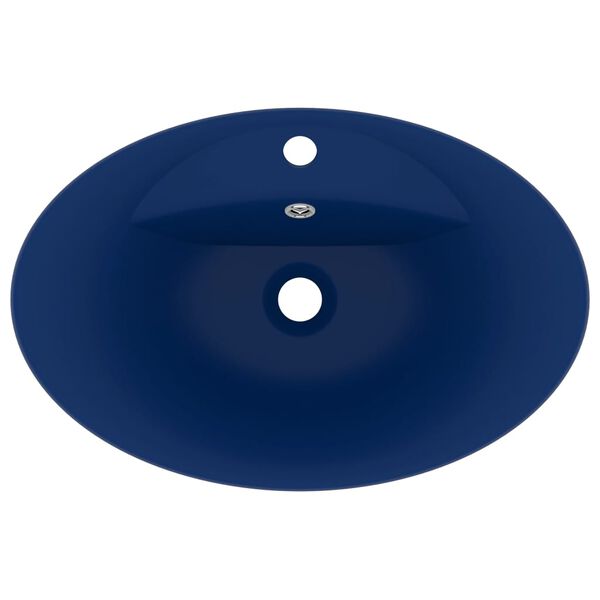 vidaXL Lavatório luxuoso oval 58,5x39 cm cerâmica azul-escuro mate