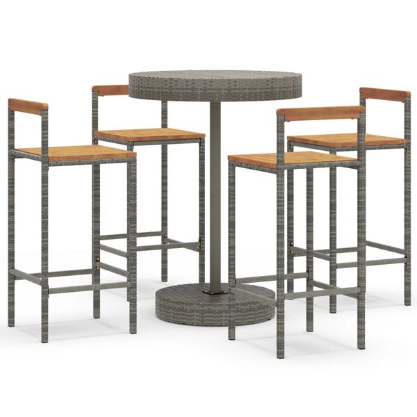 vidaXL 5 pcs conjunto de bar p/ jardim vime PE/acácia maciça cinzento