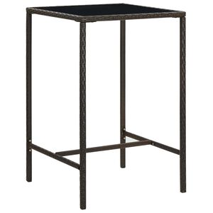 vidaXL Mesa de bar para jardim 70x70x110 cm vidro e vime PE castanho