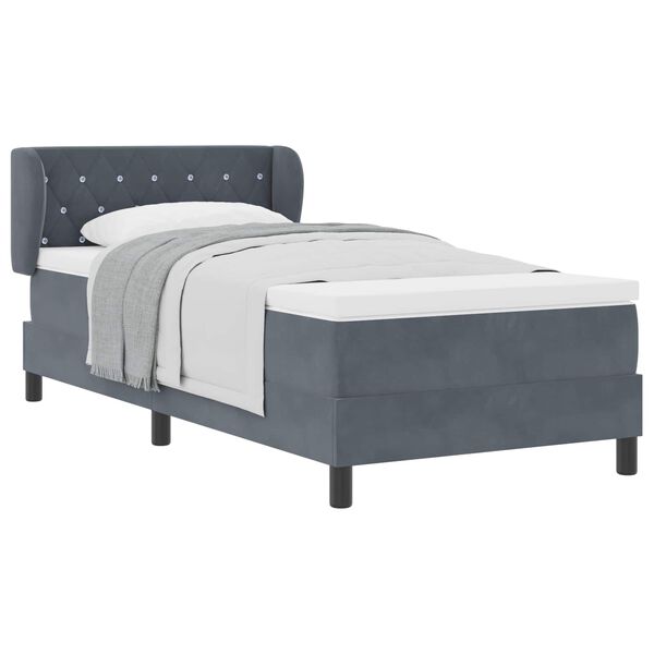 vidaXL Cama Box com colch&atilde;o Cinzento escuro 100 x 200 cm Veludo