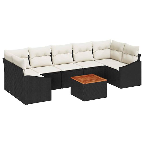 vidaXL Conjunto de Sof&aacute; de Jardim 8 pcs Preto e Creme vime PE