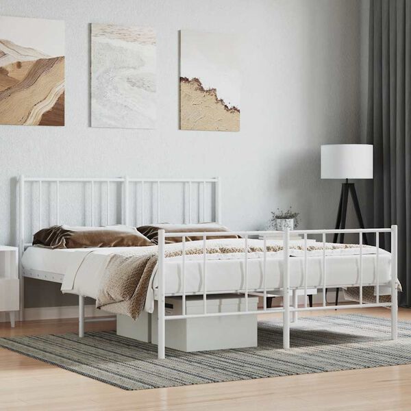 vidaXL Estrutura de cama com cabeceira e p&eacute;s 160x200 cm metal branco