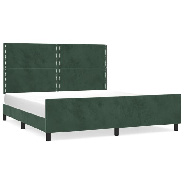 vidaXL Estrutura de cama c/ cabeceira 180x200 cm veludo verde-escuro