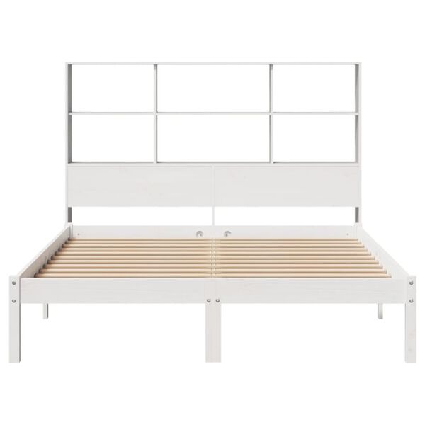 vidaXL Cama com estante sem colchão 120x190 cm pinho maciço branco