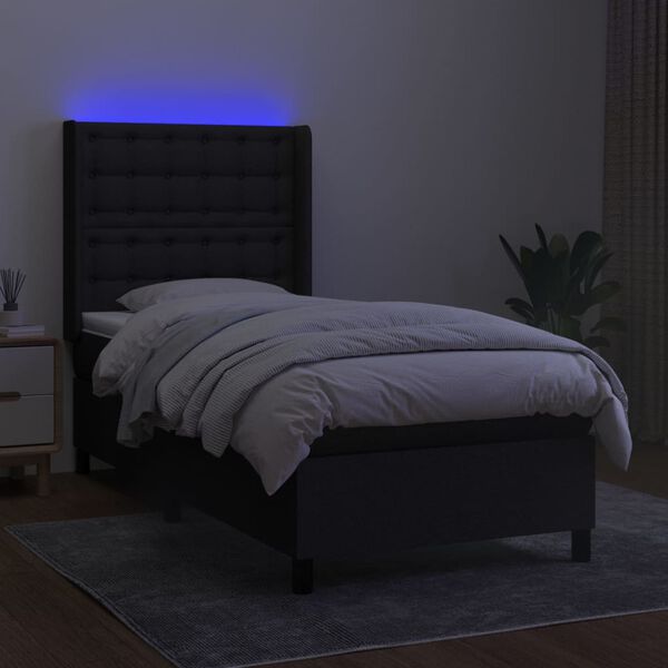 vidaXL Cama box spring c/ colch&atilde;o e LED 90x190 cm tecido preto