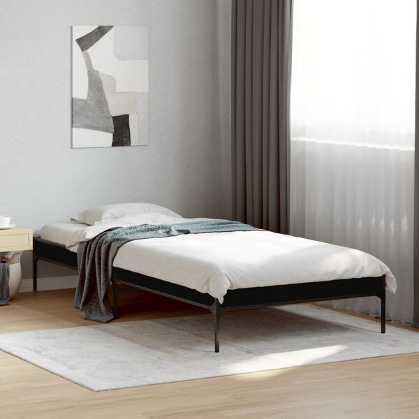 vidaXL Estrutura de cama 90x190 cm derivados de madeira e metal preto