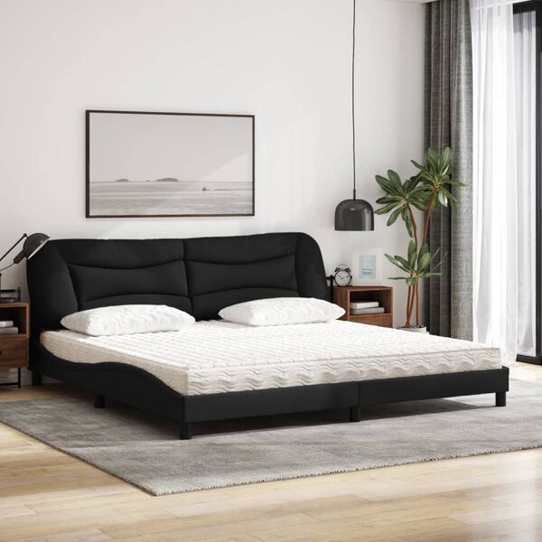 vidaXL Cama com colch&atilde;o Hvar 200x200 cm tecido preto