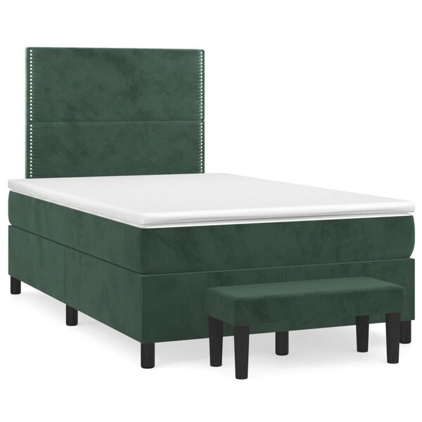 vidaXL Cama boxspring com colch&atilde;o 120x190 cm veludo verde-escuro