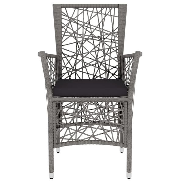 vidaXL 3 pcs conjunto de jantar para jardim vime PE cinzento