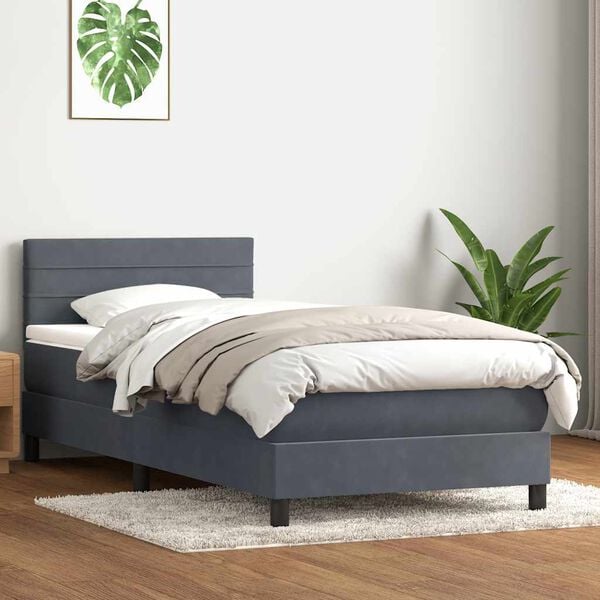 vidaXL Cama com molas/colch&atilde;o 90x220 cm veludo cinzento-escuro