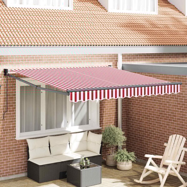vidaXL Toldo Retr&aacute;til Manual Vermelho e Branco 350 x 250 cm