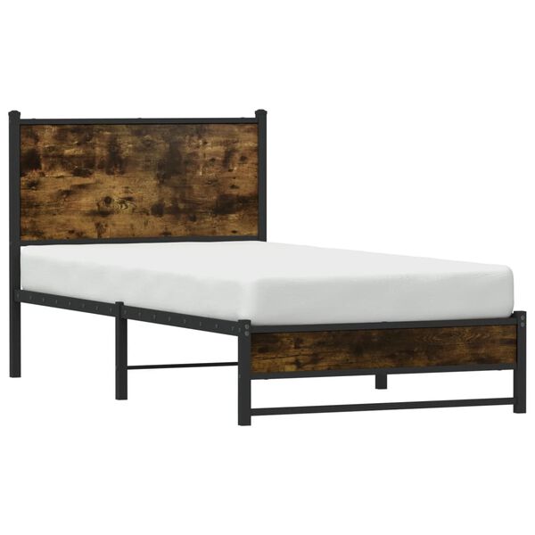 vidaXL Estrutura de cama sem colch&atilde;o 100x200 cm metal carvalho fumado