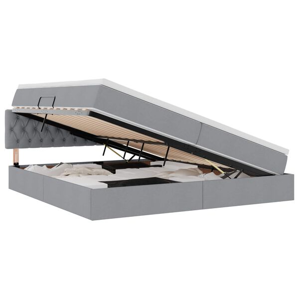 vidaXL Cama com arruma&ccedil;&atilde;o e LED Cinzento-claro 200 x 200 cm tecido