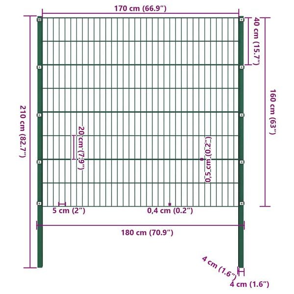 vidaXL Painel de veda&ccedil;&atilde;o com postes de ferro 176,5x160 cm verde